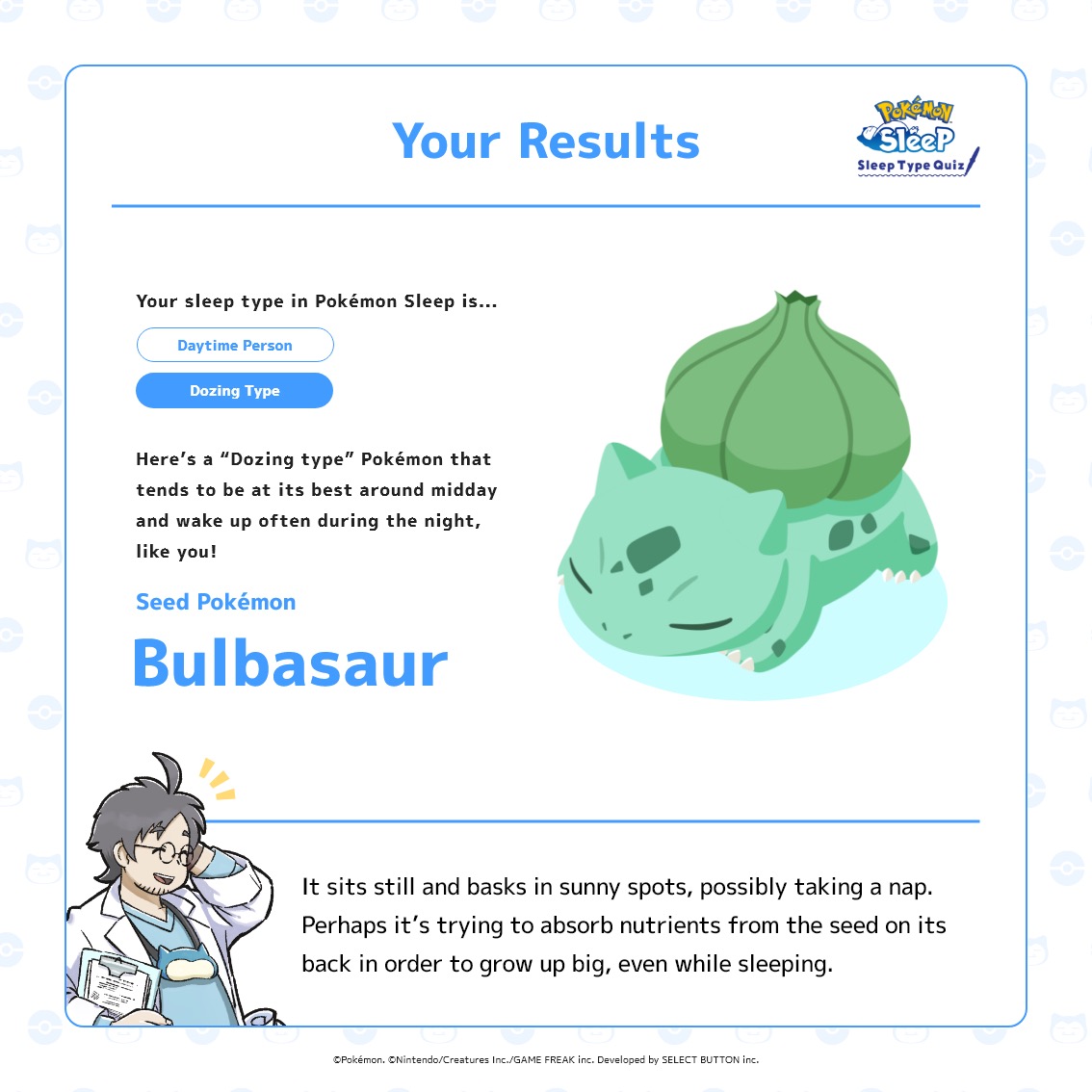 Bulbasaur｜Sleep Type Quiz – Pokémon Sleep Official Webpage